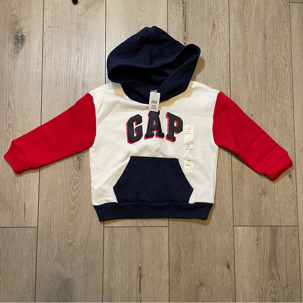 Baby GAP‎ Toddler 3T Cozy Warm Colorblock Logo Hoodie Classic Red White Blue